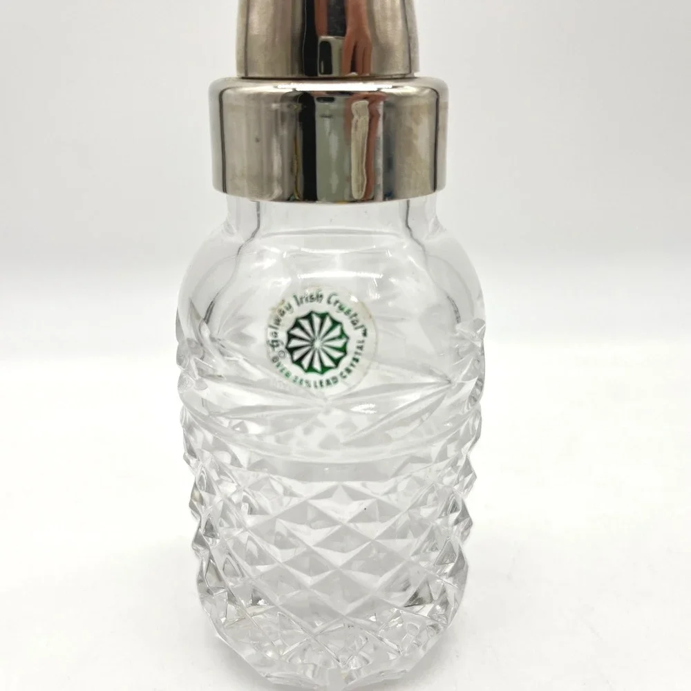 Galway Irish Crystal Baby Bottle Keepsake Diamond Cut Silver Tone Cap 5.5 Inch